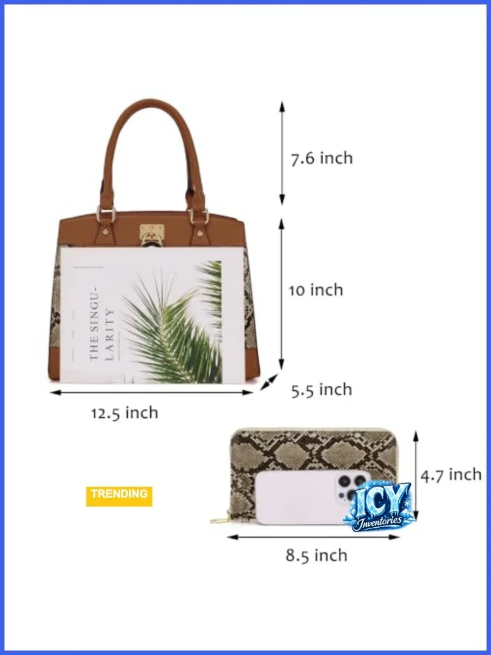 Vegan Leather Satchel Tote with RFID Wallet - Top Handle Handbag Set